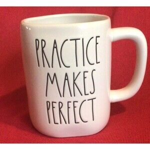 PRACTICE MAKES PERFECT Rae Dunn Coffee Mug Cup-Ivory-NEW
